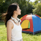 Real customer wearing BreezeLoop cooling fan